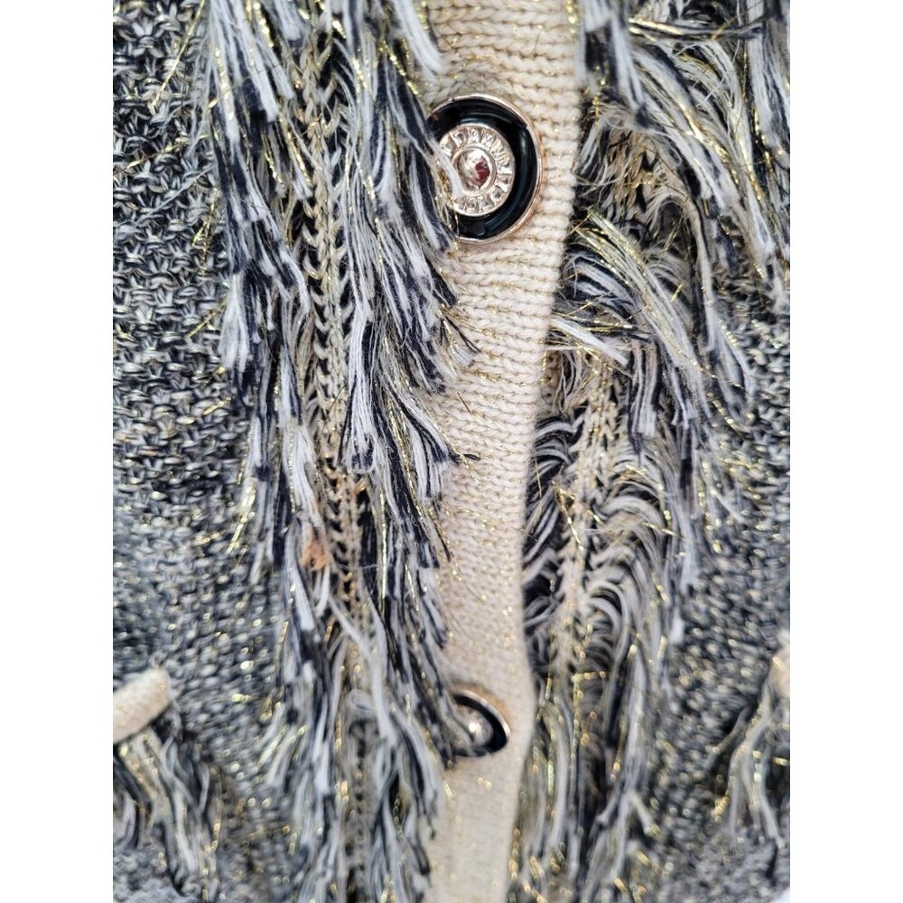 Vintage Y2K Fringe Cardigan Sweater S Shimmery Sparkle Knit Pockets Button - Picture 6 of 11